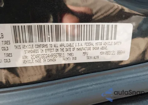 2017 Dodge Grand Caravan Gt из США, поврежденный, VIN 2C4RDGEG4HR567811